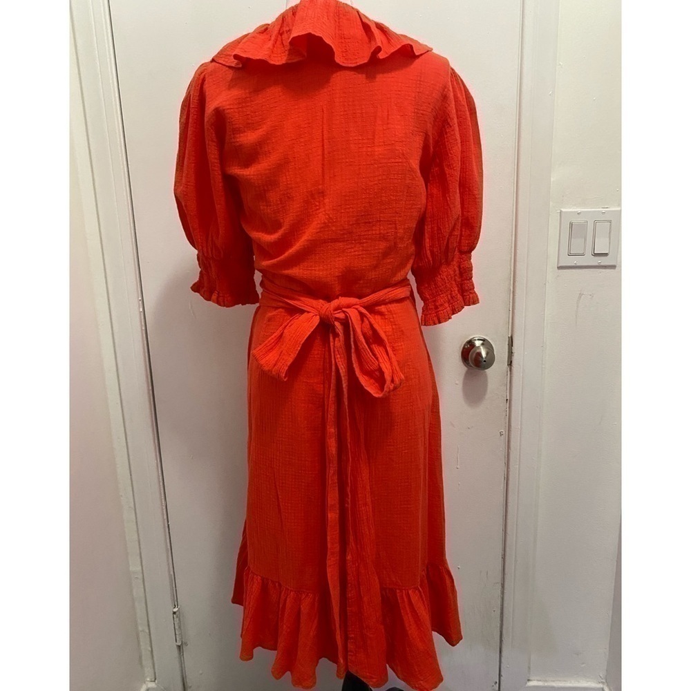 J.Crew Dobby Crinkle Ruffle Wrap Dress Sz S - Picture 5 of 7